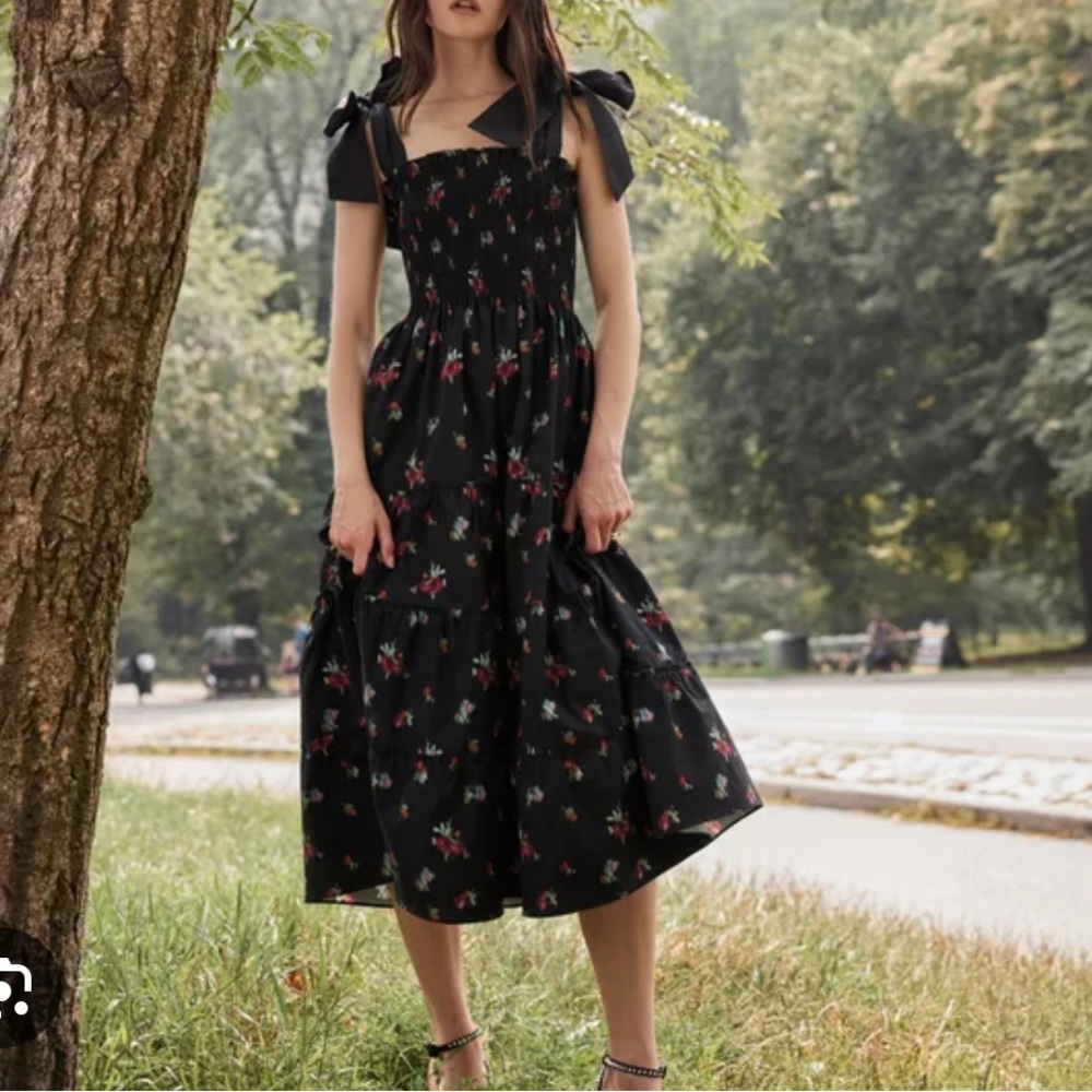 NWT Hill House Ribbon Elle Nap Dress Black Ikat Taffeta XS